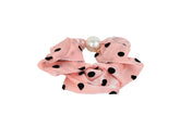 Pink Polka Dot Scrunchie with Pearl